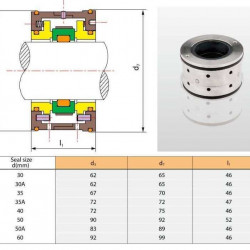 Uszczelnienie mechaniczne do pompy WILO EMU R-TSWE 50, SIC/SIC/SIC/SIC, VITON, 304
