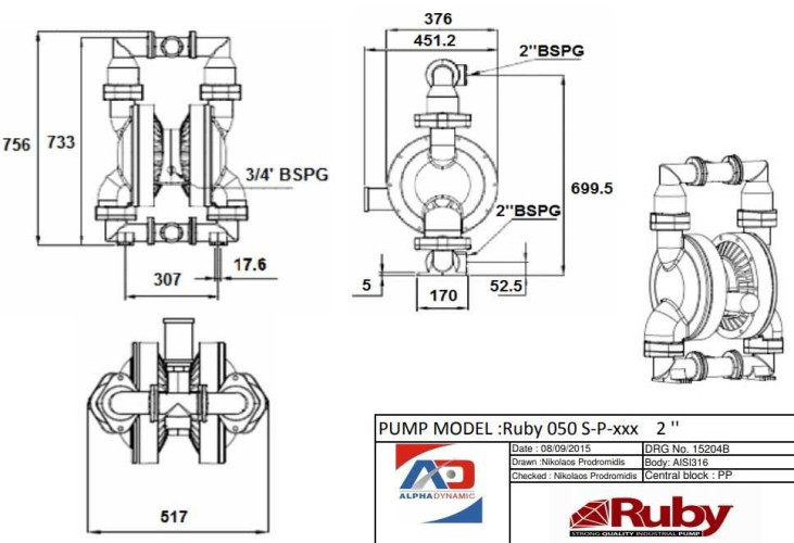 RUBY FDA 050S-W-EST-T  pompa membranowa pneumatyczny