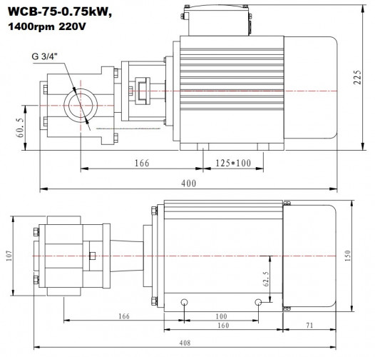 Pompa zębata ze stali nierdzewnej do pompowania cieczy lepkich WCB-75/220V 50Hz, 37,5 l/min, 30 m, AISI 304, 0,75 kW, 1400 obr./min, Ex
