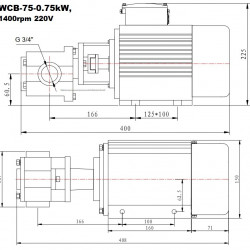 Pompa zębata ze stali nierdzewnej do pompowania cieczy lepkich WCB-75/220V 50Hz, 37,5 l/min, 30 m, AISI 304, 0,75 kW, 1400 obr./min, Ex