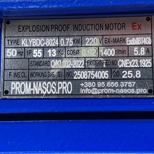 Pompa zębata ze stali nierdzewnej do pompowania cieczy lepkich WCB-75/220V 50Hz, 37,5 l/min, 30 m, AISI 304, 0,75 kW, 1400 obr./min, Ex