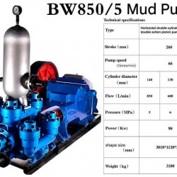 Tłokowa pompa wiertnicza do wiercenia odwiertów BW850/5