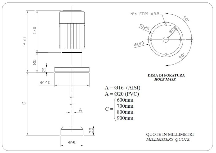 Mieszalnik chemiczny AQUA AG3-AISI60/F, 380V, 1400 RPM, ADAG3A06F