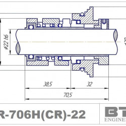 Uszczelnienie mechaniczne kasetowe do Grundfos R-706H(CR) 22, SIC/SIC, VITON, 316 typu Grundfos HQQE, HQQV, HQQK, HQBV, HUBE, HUBV, HQQF