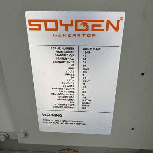 Przemysłowy generator diesla SOYGEN SG41R z ATS i silnikiem Ricardo 41kVA, 33kW, 380V/50HZ typ zamknięty