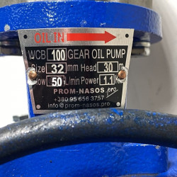 Pompa zębata ze stali nierdzewnej do oleju silnikowego WCB-100/220V 50Hz, 50 l/min, 30 m, AISI 304, 1,1 kW, 1400 obr./min, Ex