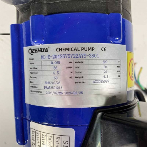 Pompa magnetyczna kwasoodporna MD-E-204-SSV-5V22AYS, CFRETFE, 37L/min, 4.5m, 220V