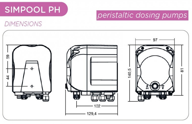 Pompa dozująca perystaltyczna AQUA PDP SIMPOOL PH-TEMP. 03-01 - 230V - SANTOPRENE KOMPLETNY BIAŁY
