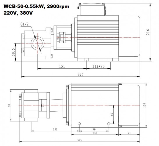 Pompa zębata ze stali nierdzewnej do przesyłu oleju WCB-50/220V 50Hz, 50 l/min, 30 m, AISI 304, 0,55 kW, 2900 obr./min, Ex
