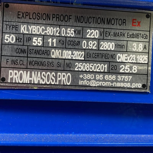 Pompa zębata ze stali nierdzewnej do przesyłu oleju WCB-50/220V 50Hz, 50 l/min, 30 m, AISI 304, 0,55 kW, 2900 obr./min, Ex