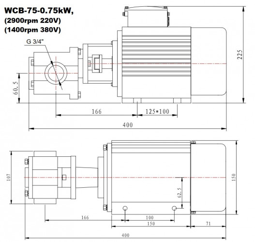 Pompa zębata ze stali nierdzewnej do pompowania oleju roślinnego WCB-75/220V 50Hz, 75 l/min, 30 m, AISI 304, 0,75 kW, 2900 obr./min, Ex