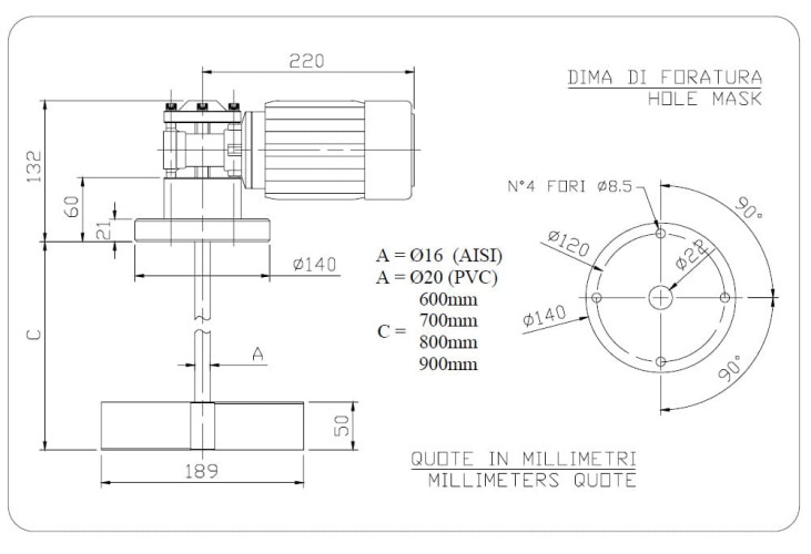 Mikser do kwasów i zasad AQUA AG3-AISI90/F, 380V, 1400 RPM, ADAG3A09F