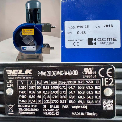 Pompa perystaltyczna do pompowania detergentów ACME Pompe ASP 10 FX 72 l/h, 230/400B 50 Гц, 0,18 kW, 35 obr./min - NR, o stałej wydajności