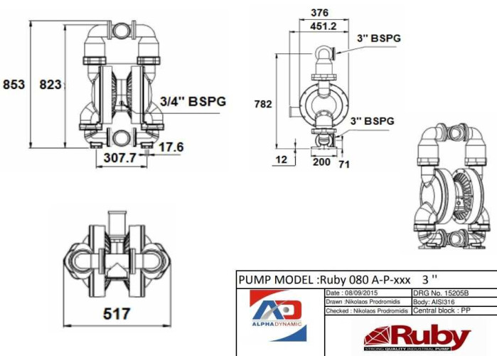 RUBY FDA 080S-W-ZST-T  pompa membranowa pneumatyczny