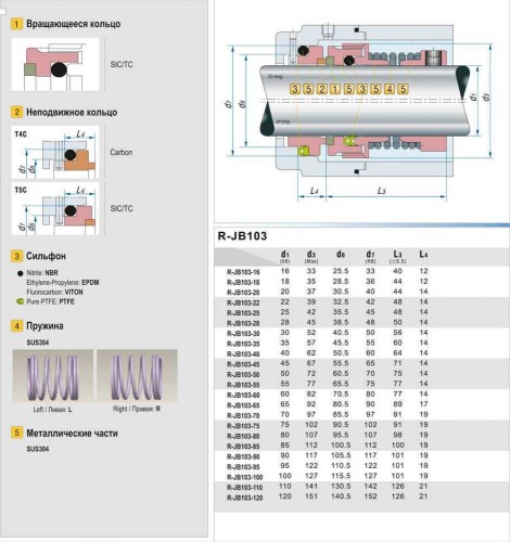 Uszczelnienie pompy R-JB103 80, SIC/CAR, VITON, 304, T5С