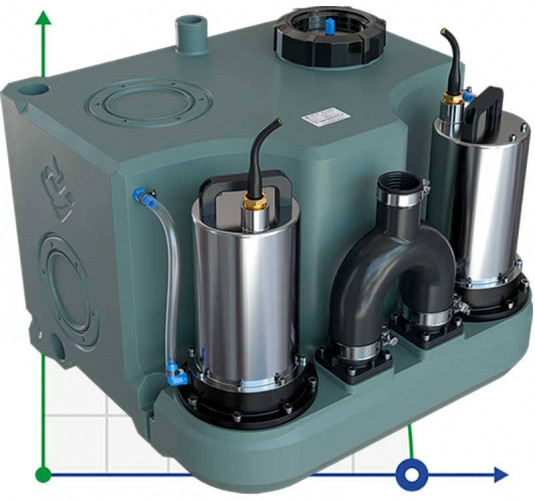 Podnośnik KNS solo do domków letniskowych, domów prywatnych z dwiema pompami i panelem sterowania AIZL-1100W Double, 27/13, 1,1 kW, 220V, 2800 obr./mi