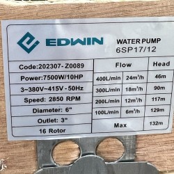 Pompa zatapialna do studni 6SP17/12, Wyjście: 3 cale, 7,5 kW, 380V (ECV 6-16-90)