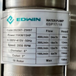 Pompa studzienna ECV 6 6SP17/18, Wyjście: 3 cale, 11kW, 380V (ECV 6-16-140)