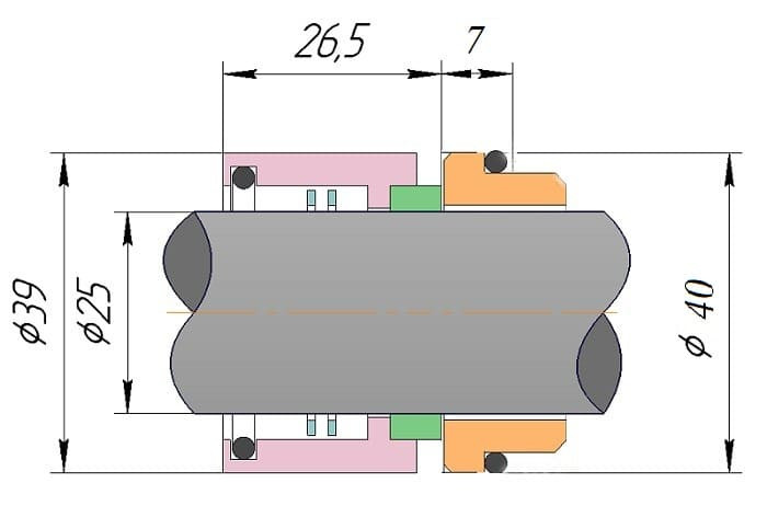 Uszczelnienie mechaniczne wału pompy R-GEA 25, CAR/SIC, VITON, 304