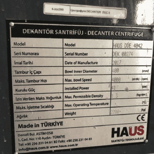 Dekanter do zagęszczania osadu HAUS DDE 4042