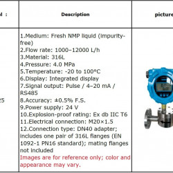DN40 Zębaty przepływomierz ze stali nierdzewnej GF25 DN40 (fresh NMP liquid (impurity-free) 1000–12 000 l/h, 4,0 MPa, impulsy/4–20 mA/RS485, 316L