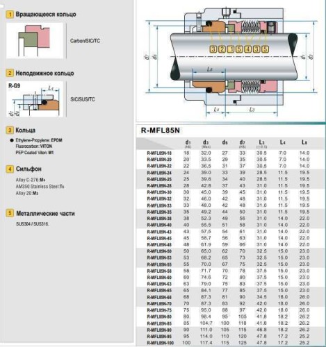 Uszczelnienie pompy R-MFL85N 55, CAR/SIC, VITON, 316, G9