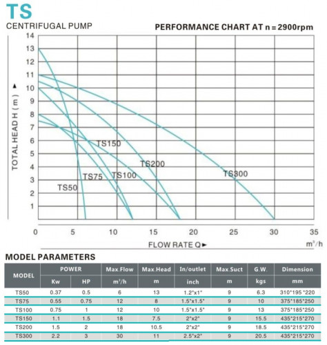 Pompa do brzeczki z otwartym wirnikiem TS100, 0,75 kW, AISI 304, 220 V/50 Hz, 2900 obr./min