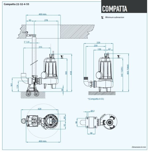 Pompa zatapialna Dreno COMPATTA EVO 55, T/G z wirnikiem wirowym