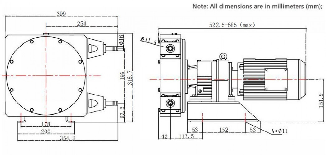 Przemysłowa pompa wężowa JXHIN-15-SS-F-NR-P, 215 l/h, 0,55 kW, 12 bar, 380V
