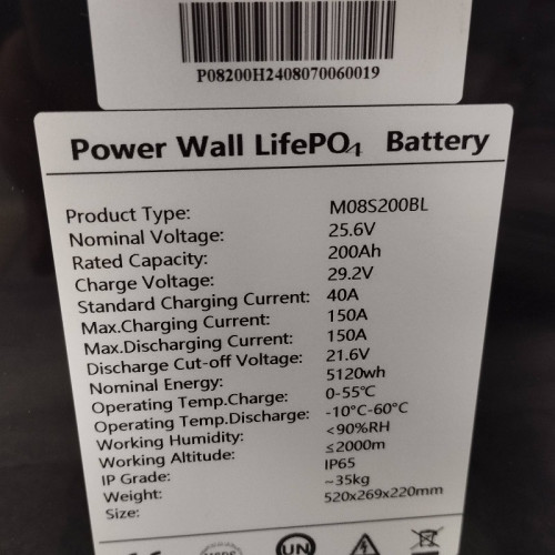 Akumulator litowo-żelazowo-fosforanowy (litowo-żelazowy) 25,6 V 200 Ah LiFePO4, stojący LFP z ogniwami EVE 3,2 V 100 Ah LiFePO4 klasy A