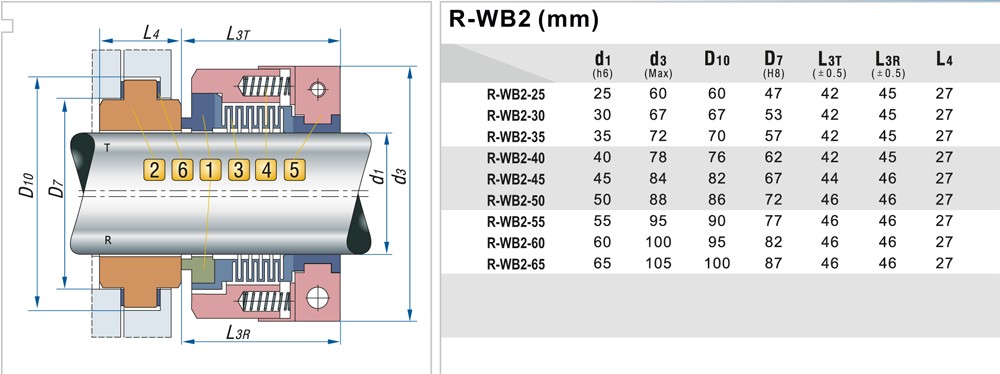 Uszczelnienie pompy R-WB2T 40, SIC/SIC, PTFE, 304