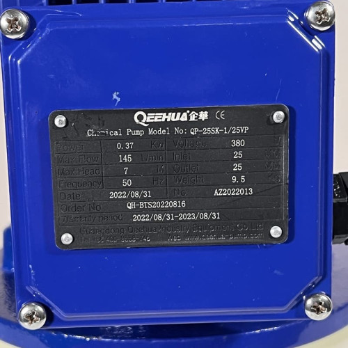 QP-25SK-1/25VP, CFRETFE-0,37kW, 150L/min, 8m pompa elektrolitu