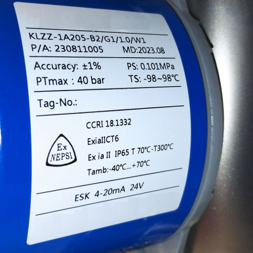 DN50 Przepływomierz ze stali nierdzewnej rotametr KLZZ PN40 (alkohol 96%), 1600...16000 l/h, 4-20mA, Ex