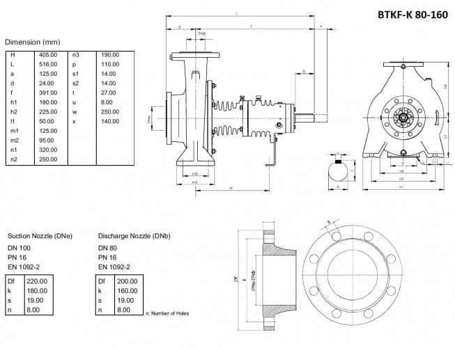 Pompa do gorący olej BTKF-K 80-160 (1500) bez silnika