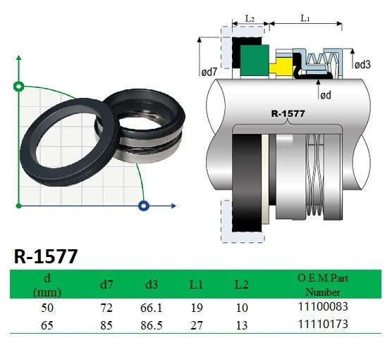 Uszczelnienie mechaniczne pompy ABS R-1577 65, SIC/SIC, VITON, 304, G60