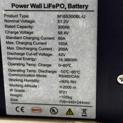 Bateria litowa 51.2V 300Ah LiFePO4, LFP montowana w stelażu z ogniwami Great power 3.2V 300Ah LiFePO4 klasy A