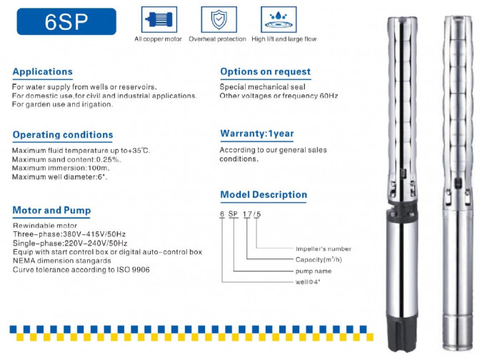 Pompa głębinowa 6SP17/18, 11kW, 380V (zamiennik ЕЦВ 6-16-140)