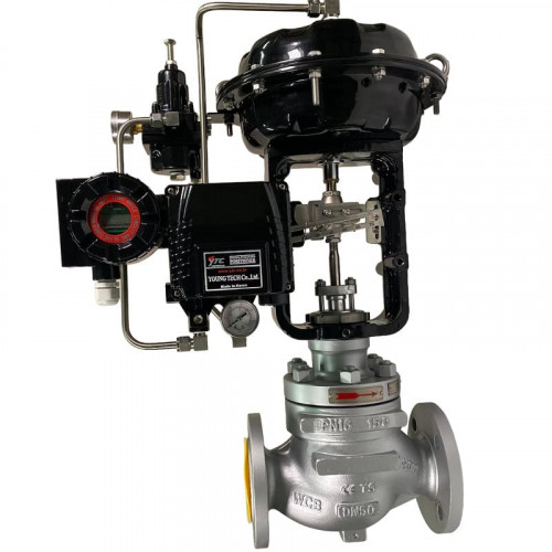 DN50 Pneumatycznie sterowany zawór regulacyjny 10P11Y-DNx5016Z-L122C-C (korpus żeliwny, gniazdo SS304) z pozycjonerem YT-1000, 4-20mA, Ex