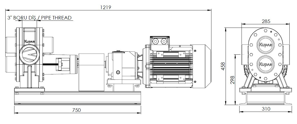 Pompa zębata Kupar Kupar KHP 3"-PD111 do kleju, 5,5 kW, 396 obr./min, z silnikiem i przekładnią