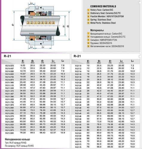 Uszczelnienie pompy R-21 1, CAR/SIC, EPDM, 304