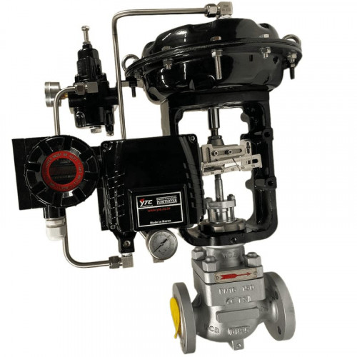 DN25 Pneumatycznie sterowany zawór regulacyjny 10P11Y-DNx2516Z-L122C-C (korpus CF8, gniazdo SS304) z pozycjonerem YT-1000, wejście 4-20 mA, Ex