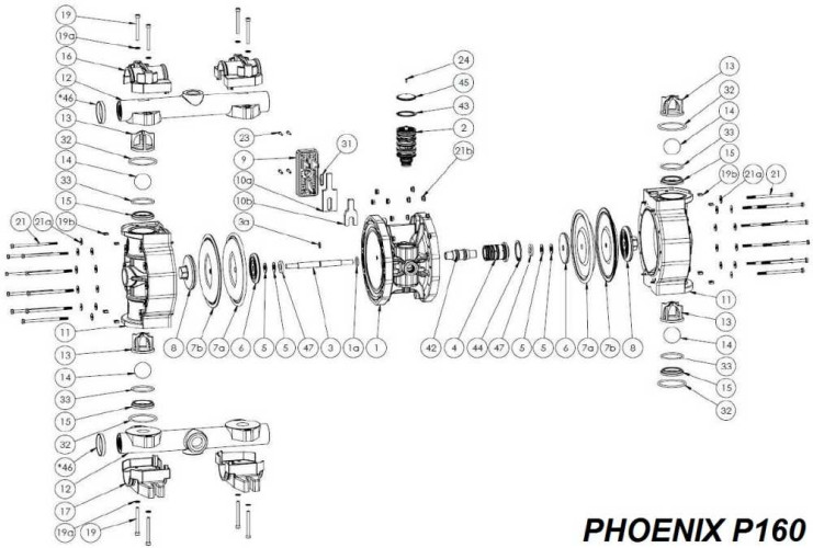 Siodło kulkowe, PVDF, PHOENIX P160, P250