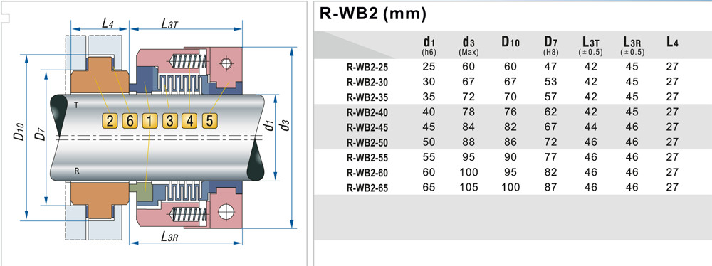 Uszczelnienie pompy R-WB2T 65, SIC/SIC, PTFE, 304