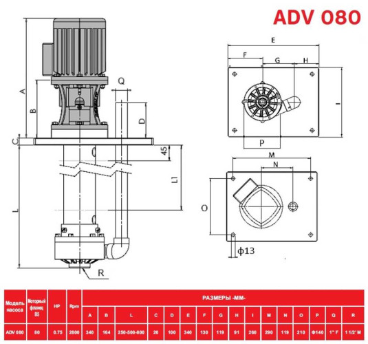 ADV 80/PP/800/0.75HP/2800/BSP pionowy pompa odśrodkowa