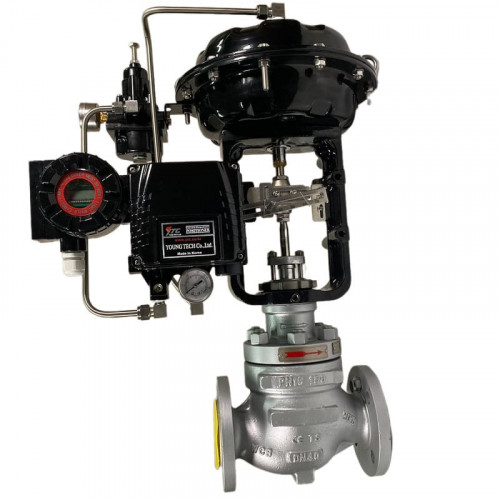 DN40 Pneumatycznie sterowany zawór regulacyjny 10P11Y-DNx4016Z-L122C-C (korpus CF8, gniazdo SS304) z pozycjonerem YT-1000, wejście 4-20 mA, Ex