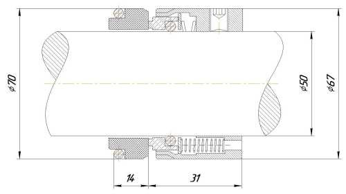 Uszczelnienie mechaniczne R-M7N 50, SIC/SIC, VITON, 304, typ G9 STERLING 270, VULCAN 1677, FLOWSERVE Europac 600, LATTY U68, ANGA V