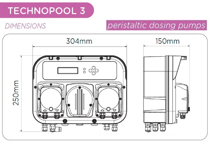 Pompa dozująca perystaltyczna potrójna AQUA PDP TECHNOPOOL 3 TT-PH-TT 1.4-1/1.4-1/1.4-1 SANT/SANT/SANT 230V CZARNA