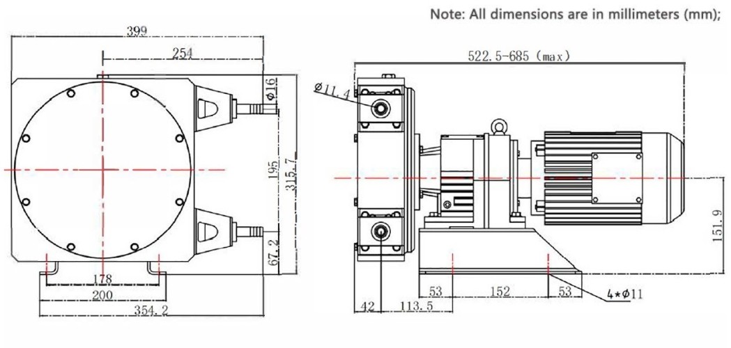Przemysłowa pompa wężowa JXHIN-15-CI-CSM-P, 215 l/h, 0,55 kW, 12 bar, 380V