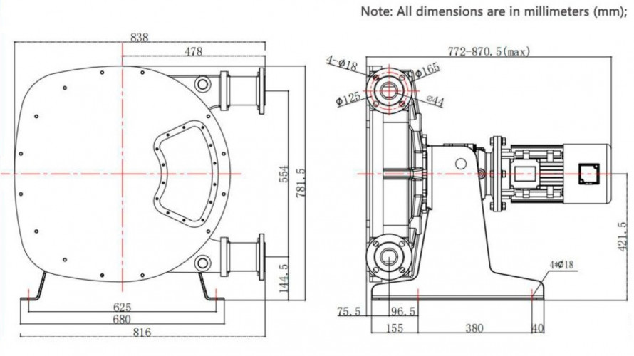 Przemysłowa pompa wężowa JXHIN-50-CI+SS-F-NR-P, 7.18 m3/h, 4 kW, 16 bar, 380V