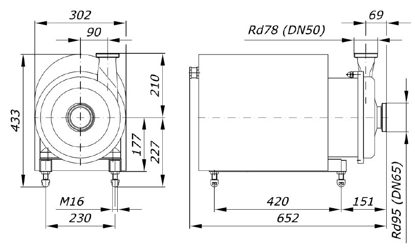 Higieniczna pompa spożywcza ze stali nierdzewnej AISI 316L GU 42/60-11, 30 m3/h, 60 m, 11 kW, 380 V, 2900 obr/min